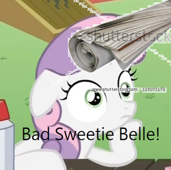 Size: 498x496 | Tagged: safe, sweetie belle, g4, 1000 hours in ms paint, 1000 years in photoshop, exploitable meme, image macro, meme, ms paint, newspaper, sudden clarity sweetie belle