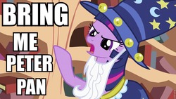 Size: 960x540 | Tagged: safe, edit, edited screencap, screencap, star swirl the bearded, twilight sparkle, pony, g4, caption, dustin hoffman, family guy, female, hook, image macro, male, meme, peter pan, reference, solo, text