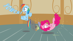 Size: 8000x4500 | Tagged: safe, artist:justablankflank, pinkie pie, rainbow dash, earth pony, pegasus, pony, g4, absurd resolution, burned butt, burning, butt fire, cake, female, fire, literal butthurt, mare, ouch, pain, tail on fire