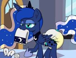 Size: 1280x981 | Tagged: safe, artist:skitter, princess luna, g4, :3, baby powder, diaper, diaper change, diaper fetish, non-baby in diaper, poofy diaper, solo, urine, wet diaper