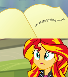 Size: 1223x1378 | Tagged: safe, sunset shimmer, equestria girls, g4, my little pony equestria girls: rainbow rocks, book, exploitable meme, journey book, meme