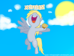 Size: 800x600 | Tagged: safe, artist:pinkiceygirl, derpy hooves, pegasus, pony, g4, female, mare, muffin, solo