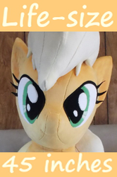 Size: 224x337 | Tagged: safe, artist:doublebackstitcharts, applejack, g4, expand dong, exploitable meme, irl, life size, meme, photo, plushie, solo