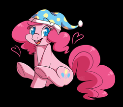 Size: 1000x870 | Tagged: safe, artist:saber-panda, pinkie pie, g4, black background, female, hat, nightcap, simple background, solo, underhoof