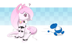 Size: 1200x750 | Tagged: safe, artist:jdan-s, oc, oc only, oc:cyberia heart, mouse, original species, pony, robot, robot pony, bell, bell collar, cat ears, chu chu rocket, collar, sega