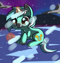 Size: 947x989 | Tagged: safe, artist:neuro, lyra heartstrings, pony, unicorn, g4, female, magic, smiling, snow, snowball, snowfall, solo, telekinesis