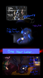 Size: 678x1240 | Tagged: safe, artist:cyclone-dusk, princess celestia, princess luna, gamer luna, g4, five nights at freddy's, five nights at freddy's 2