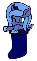 Size: 227x373 | Tagged: safe, artist:memorible, princess luna, pony, g4, :3, female, filly, sock, sock filly, solo, wink, woona