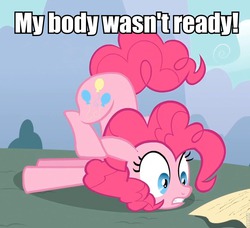 Size: 869x791 | Tagged: safe, screencap, pinkie pie, g4, pinkie apple pie, female, image macro, invisible stallion, meme, my body is ready, my body was not ready, solo