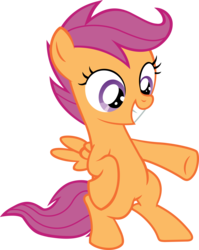 Size: 5579x7000 | Tagged: safe, artist:slb94, scootaloo, pegasus, pony, g4, twilight time, absurd resolution, bipedal, female, gritted teeth, invisible mare, looking down, pointing, simple background, smiling, solo, standing, teeth, transparent background, vector