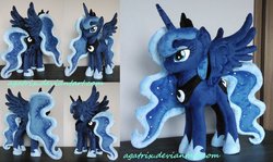 Size: 1280x763 | Tagged: safe, artist:agatrix, princess luna, g4, irl, photo, plushie, smiling, solo, spread wings