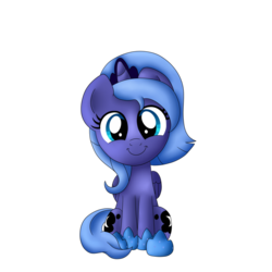 Size: 1024x1024 | Tagged: safe, artist:phoenixdash, princess luna, pony, g4, both cutie marks, cute, female, filly, looking at you, lunabetes, simple background, sitting, smiling, solo, transparent background, weapons-grade cute, woona