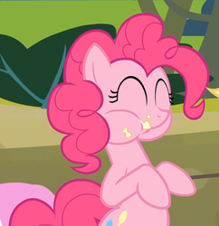 Size: 885x915 | Tagged: safe, screencap, pinkie pie, g4, pinkie apple pie, bipedal, eating, female, solo