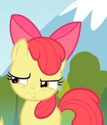 Size: 601x703 | Tagged: safe, screencap, apple bloom, g4, pinkie apple pie, female, outdoors, solo, unimpressed
