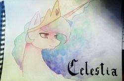 Size: 2632x1728 | Tagged: safe, artist:hollyall, princess celestia, g4, female, solo, traditional art, watercolor painting
