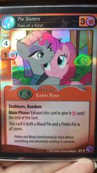 Size: 2089x3715 | Tagged: safe, enterplay, maud pie, pinkie pie, earth pony, pony, g4, generic fixed set, my little pony collectible card game, ccg, female, high res, hug, mare, pie sisters, siblings, sisters