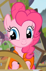 Size: 549x841 | Tagged: safe, screencap, pinkie pie, earth pony, pony, g4, pinkie apple pie, cute, diapinkes, female, happy, lifejacket, mare, smiling, solo