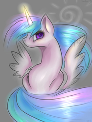 Size: 900x1200 | Tagged: safe, artist:siinys, princess celestia, alicorn, pony, g4, female, glowing horn, horn, looking at you, solo