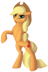 Size: 670x1000 | Tagged: safe, artist:spiggy-the-cat, applejack, pony, g4, bipedal, female, rearing, simple background, solo, transparent background