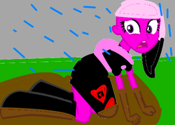 Size: 489x349 | Tagged: dead source, safe, artist:zoemelody, oc, oc only, oc:melody heart, equestria girls, g4, equestria girls-ified, mud, rain, solo