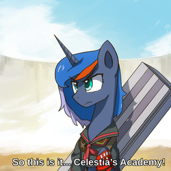 Size: 1200x1200 | Tagged: safe, artist:anticular, princess luna, alicorn, pony, ask sunshine and moonbeams, g4, clothes, crossover, female, kill la kill, mare, parody, ryuko matoi, s1 luna, short hair, solo