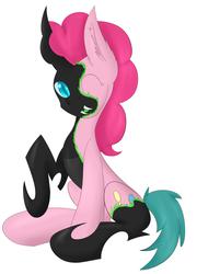 Size: 1927x2683 | Tagged: safe, artist:iados, pinkie pie, changeling, g4, fangs, solo, transformation