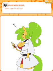 Size: 1200x1600 | Tagged: safe, artist:3mangos, oc, oc only, oc:mango, anthro, ask mango, anthro oc, ask, big breasts, breasts, cleavage, clothes, female, iphone, lab coat, solo, tumblr