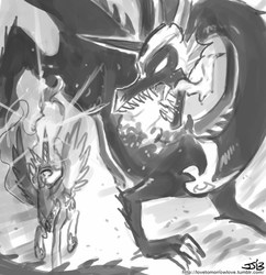 Size: 833x862 | Tagged: safe, artist:johnjoseco, nightmare moon, princess celestia, dragon, g4, dragonified, grayscale, monochrome, species swap