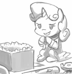 Size: 833x862 | Tagged: safe, artist:johnjoseco, sweetie belle, g4, clothes, coat, female, grayscale, monochrome, present, smarty belle, solo