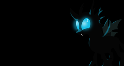 Size: 2404x1283 | Tagged: safe, artist:iceofwaterflock, changeling, glowing eyes, minimalist, solo, wallpaper