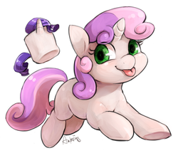 Size: 937x807 | Tagged: safe, artist:audrarius, sweetie belle, pony, unicorn, g4, female, filly, marshmallow, rarity is a marshmallow, simple background, smiling, tongue out, white background