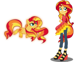 Size: 3850x3233 | Tagged: safe, artist:xebck, sunset shimmer, human, pony, unicorn, equestria girls, g4, my little pony equestria girls: rainbow rocks, female, high res, human ponidox, multicolored hair, ponied up, rainbow hair, rainbow power, rainbow power-ified, rainbow tail, self ponidox, simple background, solo, transparent background, vector