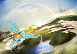 Size: 800x566 | Tagged: dead source, safe, artist:koyoimitsuki, rainbow dash, g4, female, flying, solo