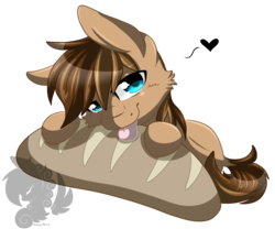 Size: 1800x1500 | Tagged: safe, artist:pinktabico, oc, oc only, oc:city bread, pony, bread, cute, food, heart, licking, male, simple background, solo, stallion, tongue out, transparent background