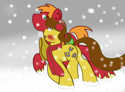 Size: 3800x2800 | Tagged: safe, artist:sketchy-comic, big macintosh, caramel, earth pony, pony, g4, gay, high res, male, ship:caramac, shipping, stallion, winter