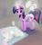 Size: 1263x1384 | Tagged: safe, artist:asdfasfasda, twilight sparkle, pony, unicorn, g4, baby powder, changing mat, cute, diaper, diaper change, female, glowing horn, horn, mare, non-baby in diaper, open diaper, solo, twiabetes, unicorn twilight