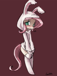 Size: 720x960 | Tagged: dead source, source needed, safe, artist:lumineko, fluttershy, anthro, unguligrade anthro, g4, bunny costume, bunny hood, clothes, female, solo