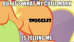 Size: 1280x720 | Tagged: safe, edit, applejack, g4, image macro, imma snuggle you, meme, snuggles?