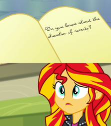 Size: 909x1024 | Tagged: safe, sunset shimmer, equestria girls, g4, my little pony equestria girls: rainbow rocks, book, exploitable meme, female, harry potter (series), harry potter and the chamber of secrets, journey book, meme, solo, sunset shimmer's book