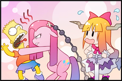 Size: 402x269 | Tagged: safe, artist:sweetsound, pinkie pie, bart simpson, context is for the weak, cropped, crossover, ibuki suika, pinkamena diane pie, the simpsons, touhou