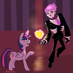 Size: 900x900 | Tagged: safe, artist:draneas, twilight sparkle, alicorn, pony, g4, female, glowing horn, horn, lewis, mare, mystery skulls, twilight sparkle (alicorn)