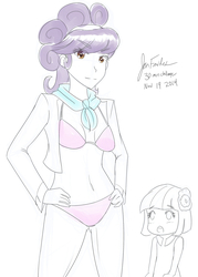 Size: 857x1200 | Tagged: safe, artist:jonfawkes, coco pommel, suri polomare, human, g4, 30 minute art challenge, bikini, clothes, female, humanized, open clothes, swimsuit