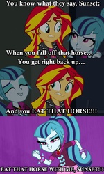 Size: 798x1330 | Tagged: safe, sonata dusk, sunset shimmer, equestria girls, g4, my little pony equestria girls: rainbow rocks, dragon ball, dragonball z abridged, image macro, meme, metaphorgotten, quote, son goku, text edit, vegeta