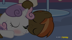 Size: 1920x1080 | Tagged: safe, artist:shutterflyeqd, button mash, sweetie belle, g4, blushing, colt, cute, discovery family, discovery family logo, eyes closed, female, filly, male, one eye closed, ship:sweetiemash, shipping, sleeping, straight