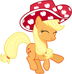 Size: 6085x6204 | Tagged: safe, artist:discorded, applejack, earth pony, pony, daring don't, g4, absurd resolution, apple hat, female, hat, nose wrinkle, party stetson, scrunchy face, show accurate, silly, silly pony, simple background, solo, transparent background, vector