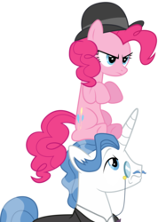Size: 7139x10000 | Tagged: safe, artist:discorded, fancypants, pinkie pie, g4, too many pinkie pies, absurd resolution, hat, pinkie pie riding fancypants, ponies riding ponies, pony hat, riding, simple background, transparent background, vector
