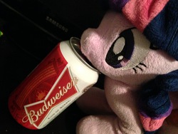 Size: 3264x2448 | Tagged: safe, artist:iflysna94, twilight sparkle, pony, g4, beer, budweiser, high res, irl, photo, plushie