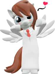 Size: 2008x2679 | Tagged: safe, artist:mollythemoopy, oc, oc only, oc:spectrum, pegasus, pony, 3d, bipedal, blushing, clothes, cosplay, cute, hakase, heart, lab coat, necktie, nichijou, source filmmaker