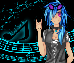 Size: 700x600 | Tagged: safe, artist:melocky, dj pon-3, vinyl scratch, human, g4, devil horn (gesture), female, humanized, solo