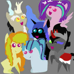 Size: 809x808 | Tagged: safe, artist:rarity7005, adagio dazzle, aria blaze, discord, king sombra, nightmare moon, sonata dusk, g4